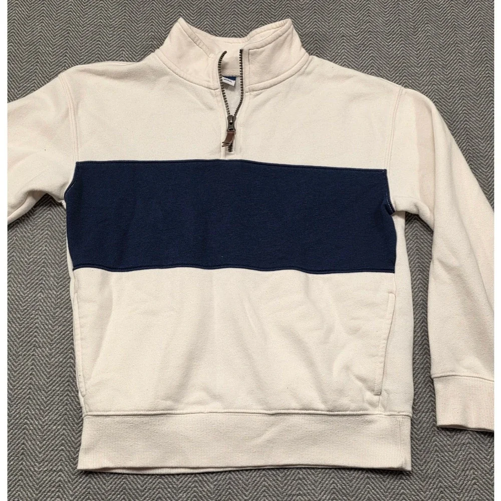 Old‎ Navy Boys Large 10-12 Quarter Zip Sweatshirt Cream Navy Colorblock Pullover